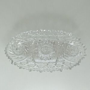 American Brilliant Cut Glass Pinwheel Hobstar Dish Sawtooth Edge Crystal